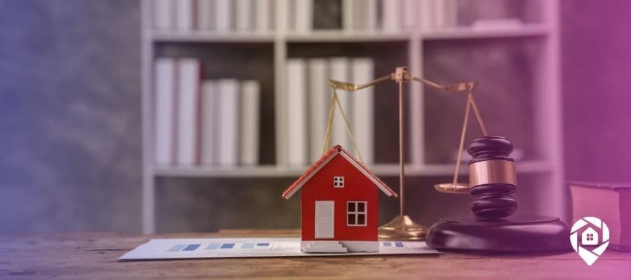 A house, scale, and gavel